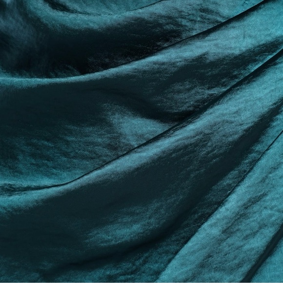 Lulu's Teal Satin Mini Wrap Dress - Picture 5 of 8